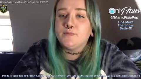 Snapshot of manicpixiepop chatting on February 2026 09:46:01 PM ManicPixiePop online show from February 2026 09:46:01 PM