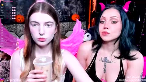 Snapshot of sleepingduo chatting on October 2025 11:55:02 AM Hi We are Iva and Angela Nice to meet u 3 online show from October 2025 11:55:02 AM